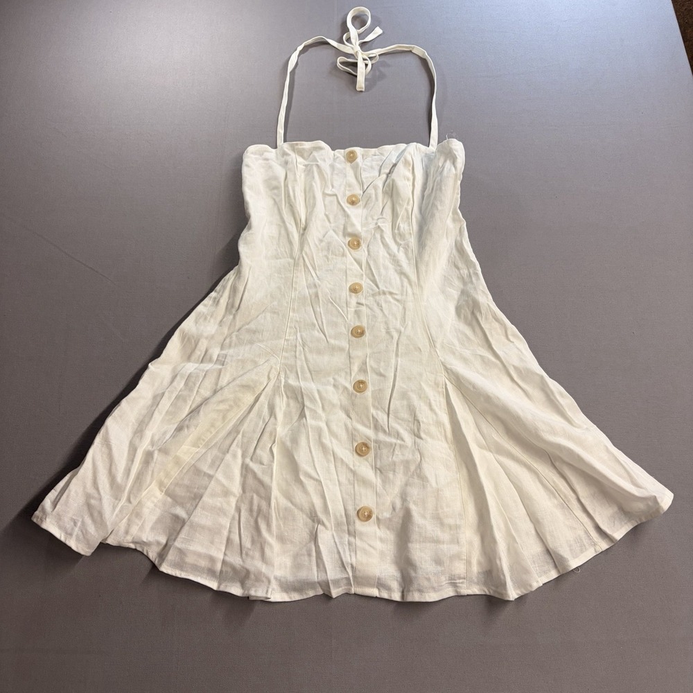 Wild Fable Halter Mini Dress Womens S Cream Button Front Linen Blend NWT